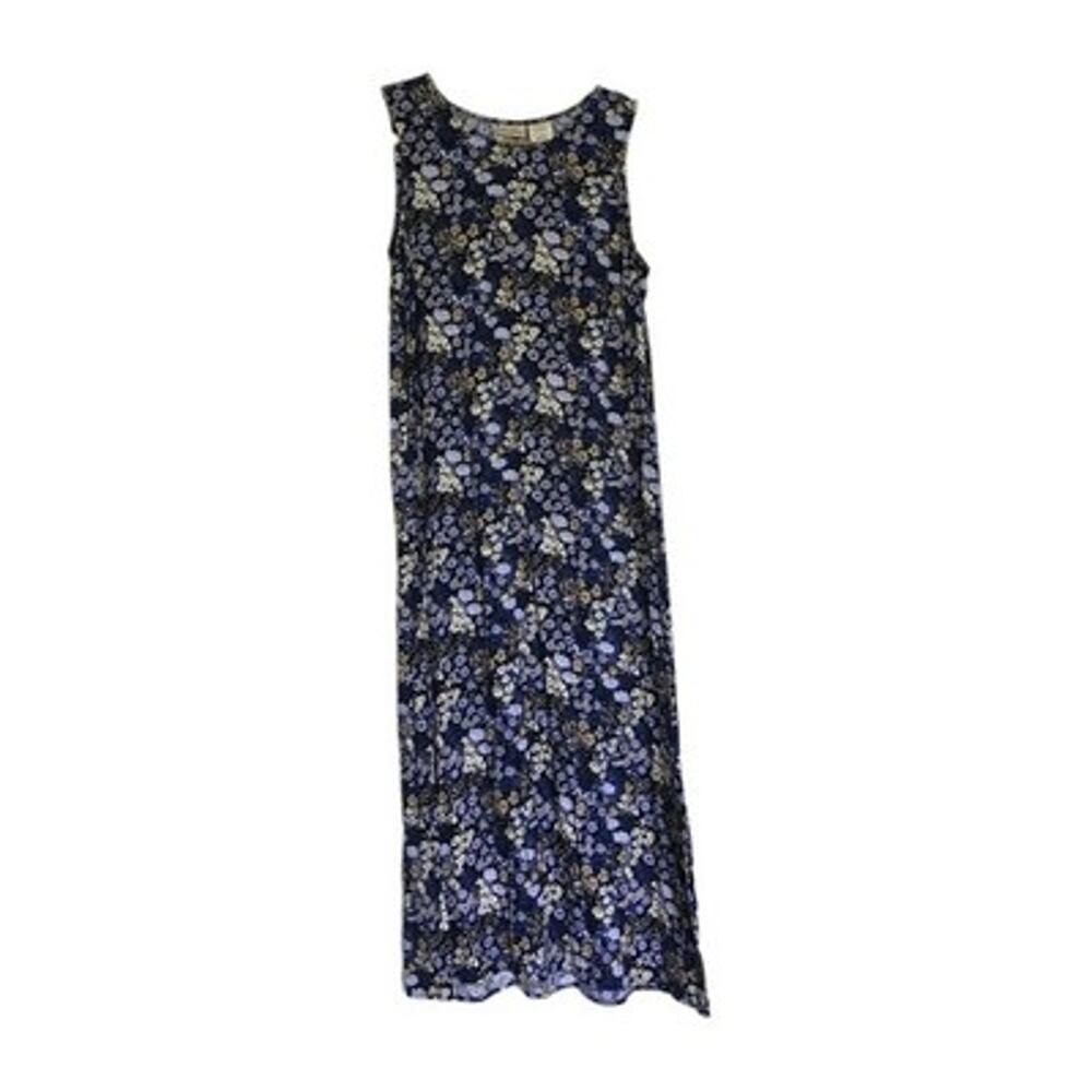 Vintage Floral Cottagecore Midi Dress Women XL Blue 90s Teacher Boho Modest